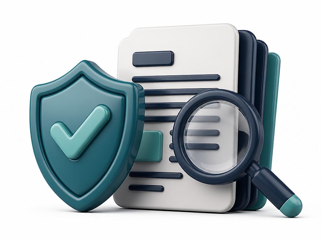 3D shield with checkmark and reviewed documents