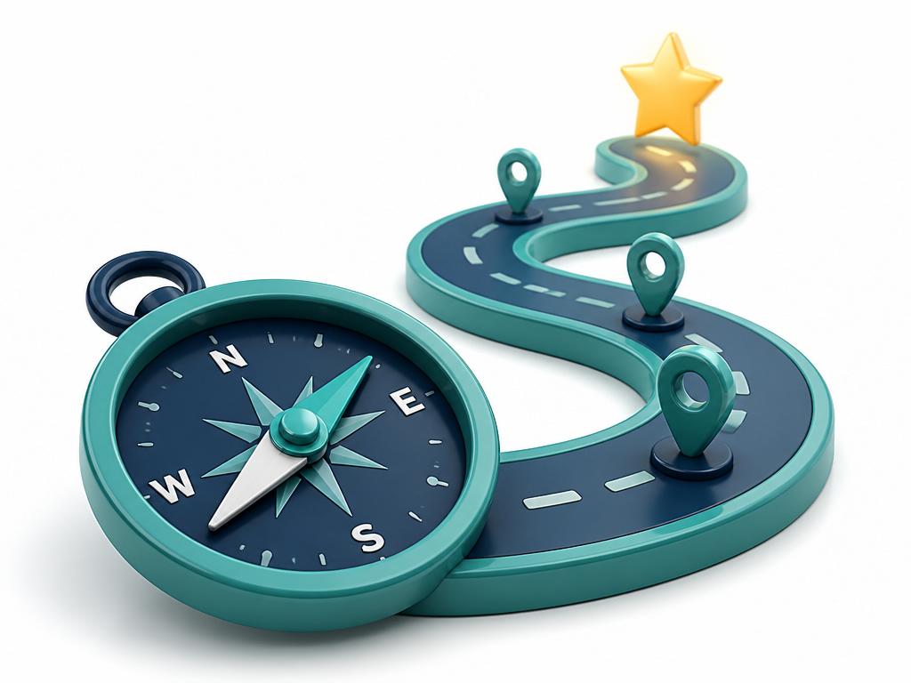 3D compass and road leading to a star