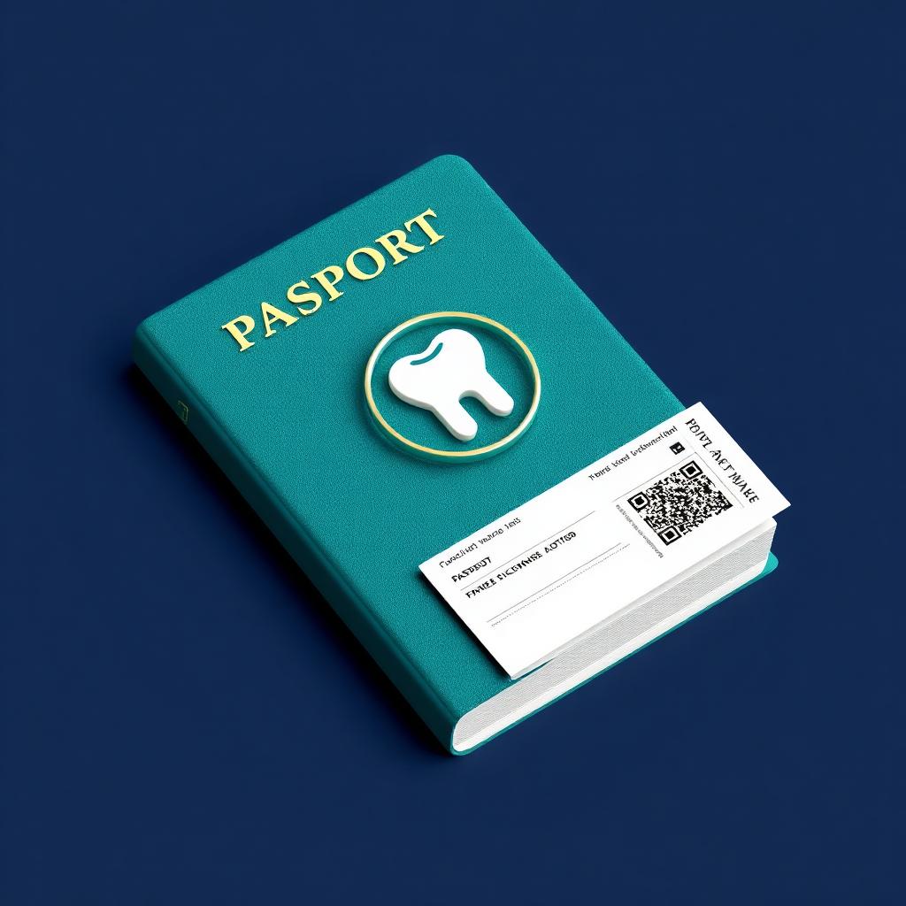 Passport with dental implant illustration