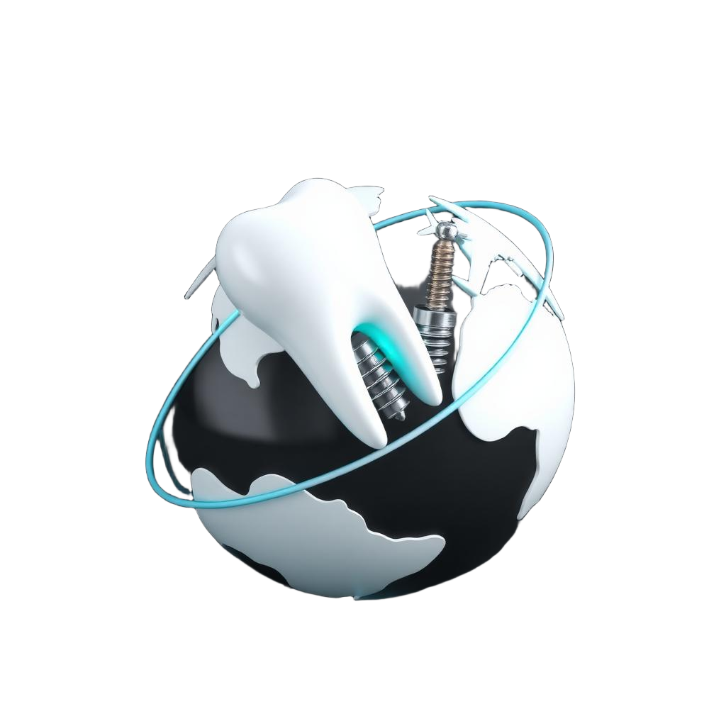 3D globe with dental implant and airplane trails