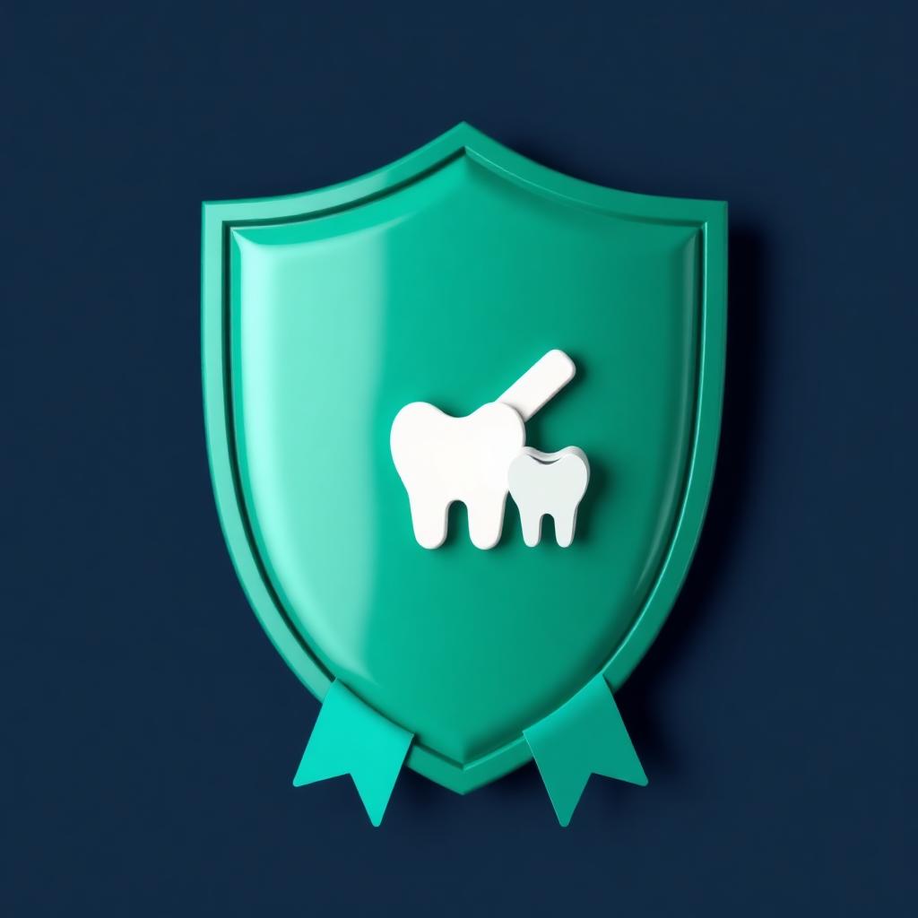3D teal shield with tooth and checkmark