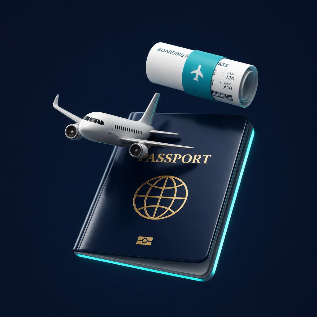 3D passport and airplane illustrating dental tourism