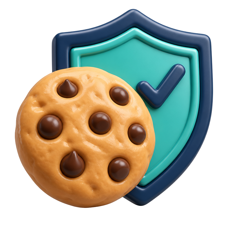 3D cookie with a teal shield