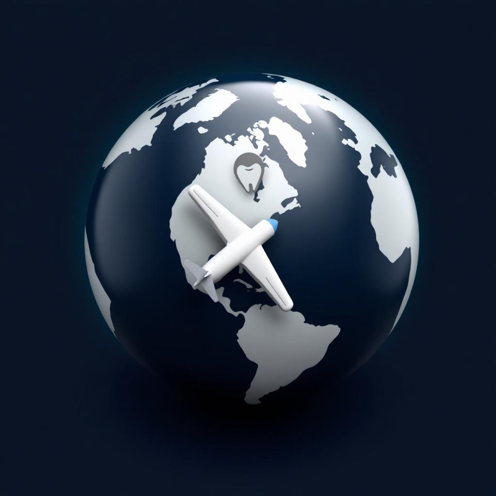 3D globe with airplane symbolizing dental travel