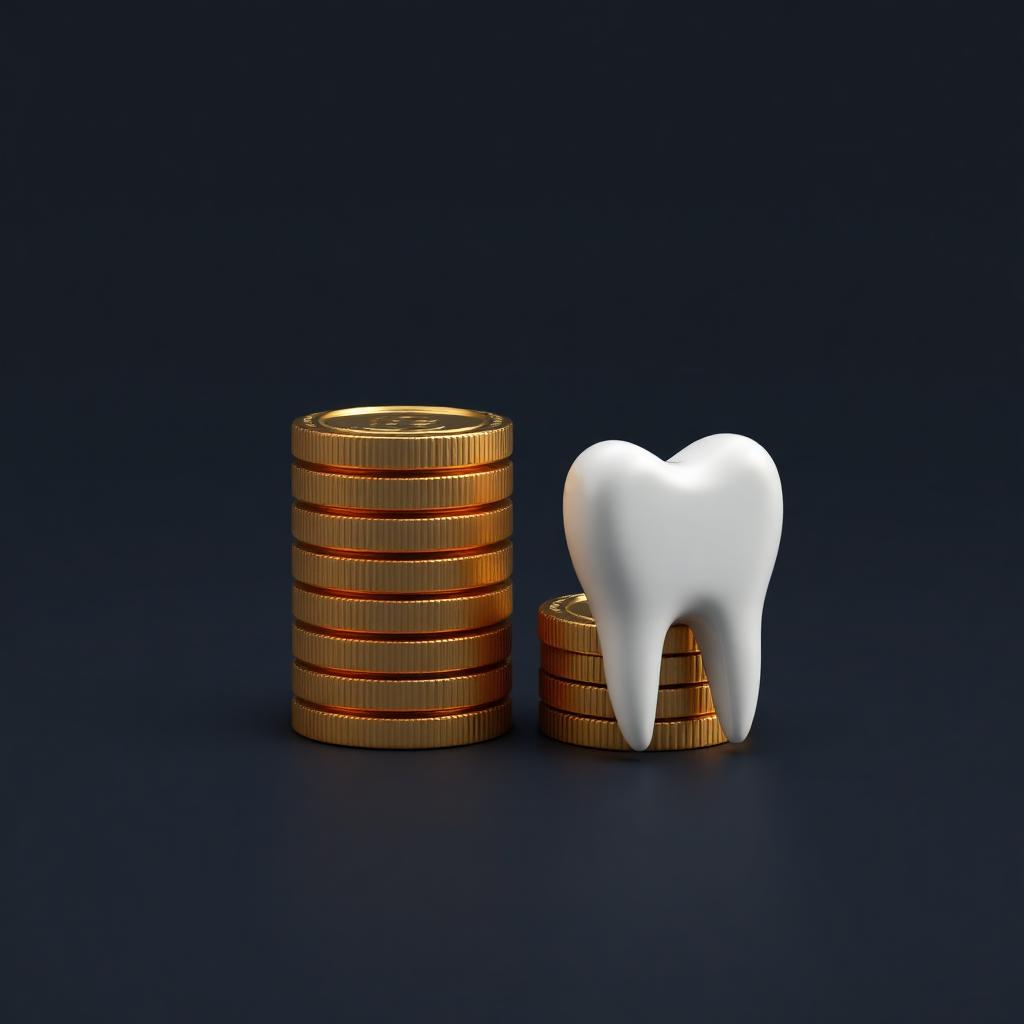 3D coins and tooth representing dental implant cost
