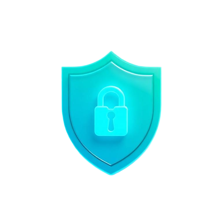 3D shield with padlock representing data privacy